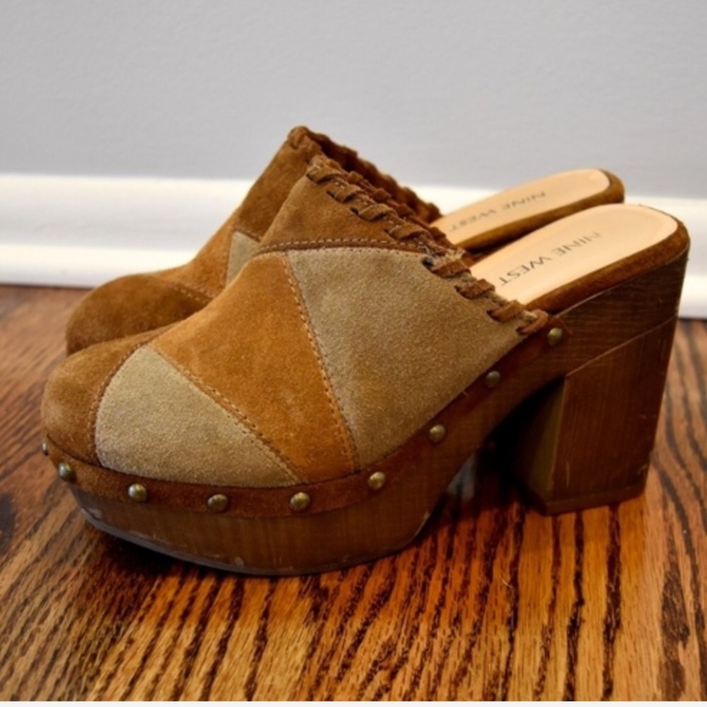 Boho 70s Platform Patchwork Suede Woodblock Clogs